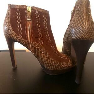 Vince Camuto Brown Heeled Boots with Intricate Detailing and High Slender Heel